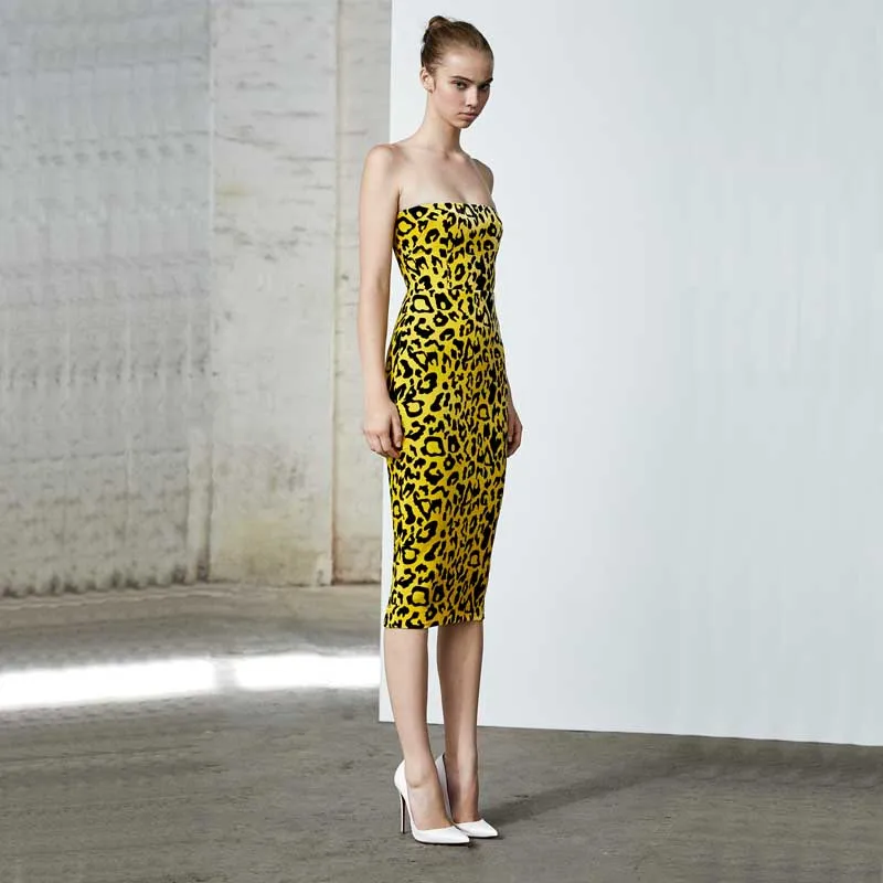Оптовая продажа 2020 женское платье Желтый без бретелек Леопард сладкий и