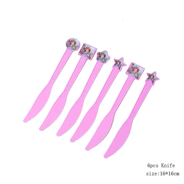 New Disney Sofia Princess Theme Party Disposable Tableware For Decorations Birthday Party Baby Shower Napkin Plate Cup Supplies 6pcs Knife