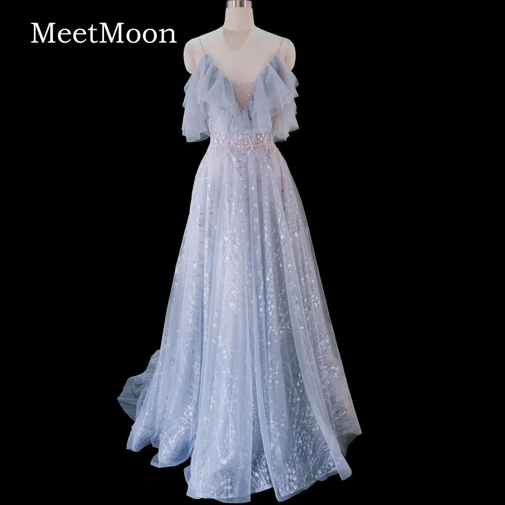 MeetMoon Evening Dress Long Luxury 2020 Party Gown Crystal Tassels Sequined Women V Neck Formal Pageant Dresses Robe De Soiree | Свадьбы и
