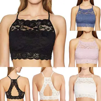 

Women's High-Neck Lace Bralette Splice Breathable Perspective Vest Soft Sexy Comfortable Elasticity V Neck Lace Bra For Women