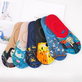 

Art Painting Socks Skrik The Scream Mona Lisa Funny Sock van Gogh Warm Winter Women Socks Cotton Men abstract XW46