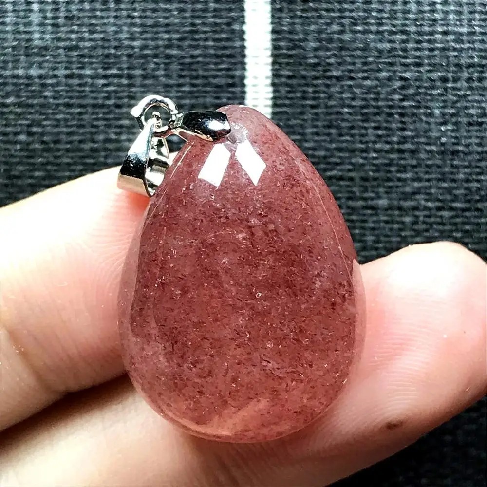 

100% Natural Red Strawberry Quartz Pendant For Woman Lady Man Crystal Silver 25x18x8mm Water Drop Stone Fashion Jewelry AAAAA