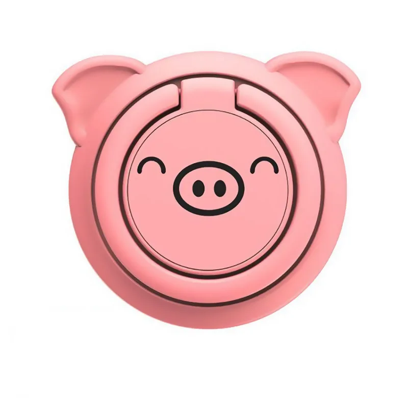 Type1 Dark pink Piggy Cartoon Shape 360 Rotate Finger Ring Stand Car Phone Holder For iPhone X Huawei Samsung Xiaomi Mobile phone holder Ring - Color: Type1 Dark pink