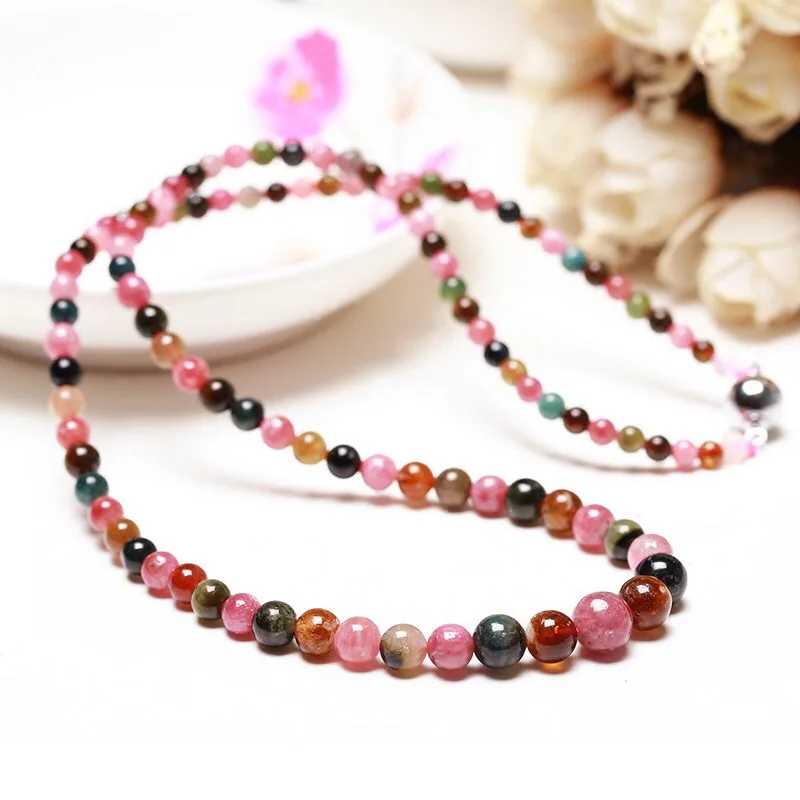 

Mine Timber Natural Tourmaline Necklace Multi-turn Graduated Strand Multilayer Sweater Choker Women's Versatile Crystal Accessor