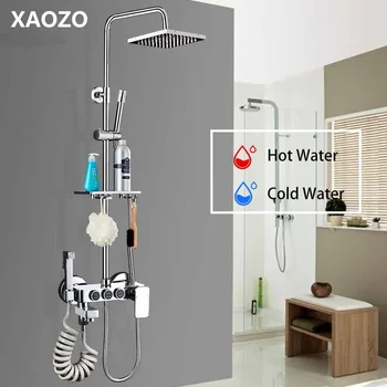 

Bathroom Shower Set Bath Shower Mixer with Hand Shower button Head Faucet Rainfall Shower Rain Waterfall Brass Faucets Set