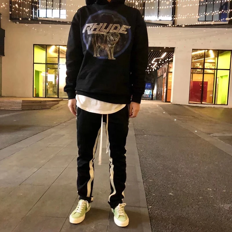 Хип-хоп RHUDE x Maxfield ля оверсайз Толстовка Для мужчин Для женщин 1:1 высокое качество RHUDE x Maxfield Толстовка LA RHUDE черный, белый цвет с капюшоном
