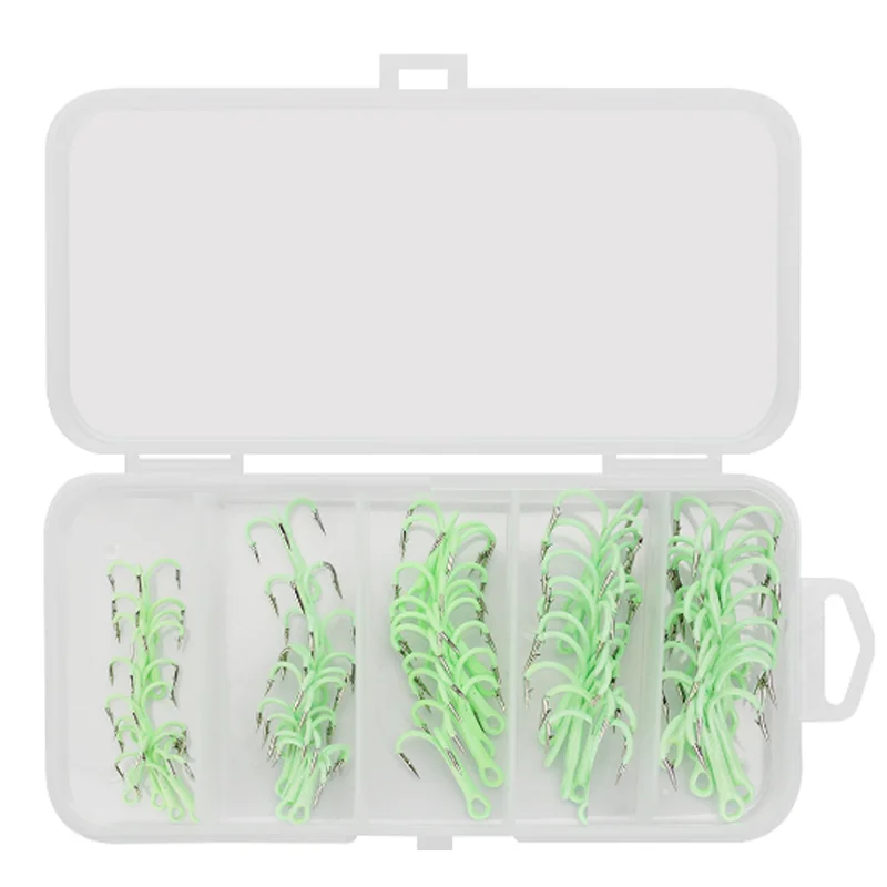 

50pcs/box High Carbon Steel Luminous Fishing Hook 2# 4# 6# 8#10# Fishhooks Treble barbed hook Fishing Tackle