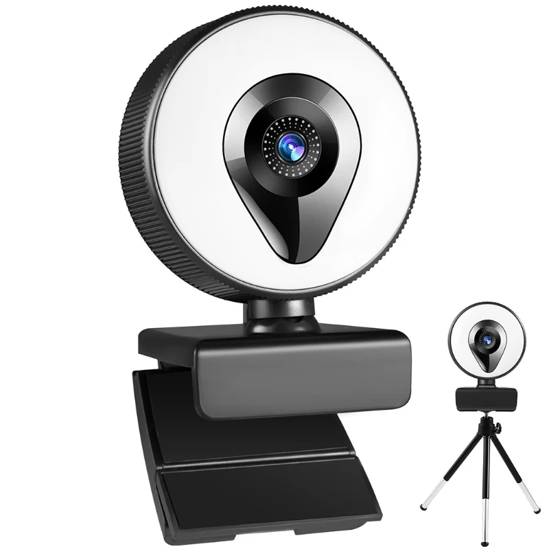 Autofocus 1080P 4K Webcam Beauty Stereo Cmos Sensor Usb Web Camera 360 ° 3 Luci