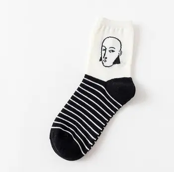 

Harajuku Funny Socks Women Cotton People Avatar Cartoon Pattern women's Socks Personality Striped Socks Chaussettes Femmes