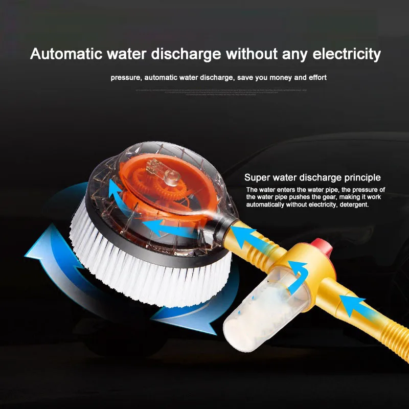 Portable Automatic Car Foam Brush Professional Spray Foam Rotating Brush Auto Clean Tools Wash Switch Water Flow