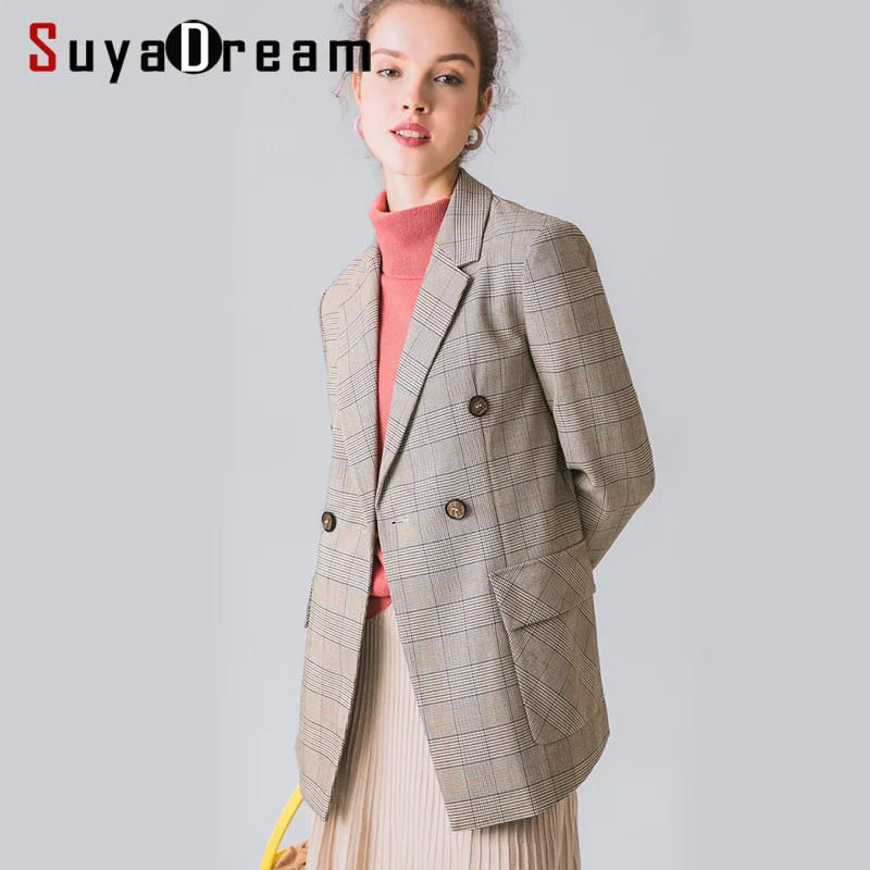 

Women Blazers Full Sleeved Plaid Office Lady Blazer Two Pockets 2019 NEW Fall Winter Out wear