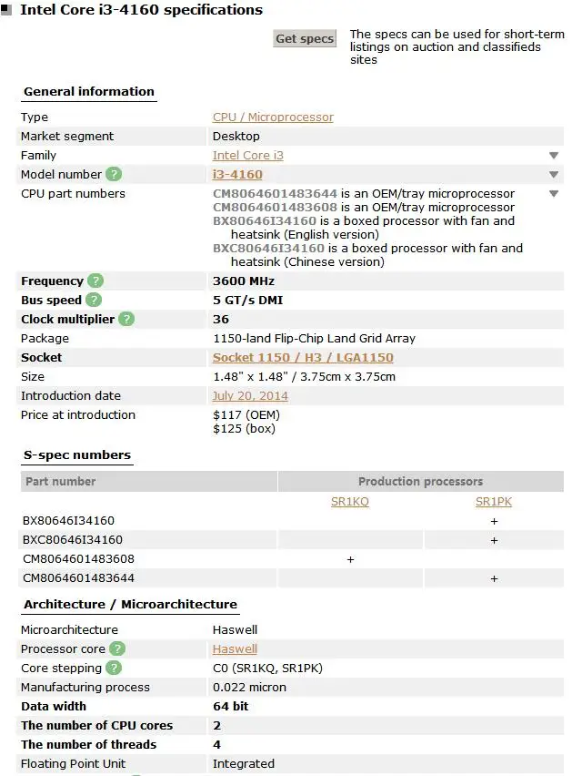 Процессор Intel Core I3 4160 3,6 ГГц I3-4160 cpu LGA 1150 54 Вт 22 нанометра двухъядерный процессор рабочий процессор