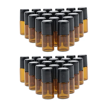 

40Pcs 1ml & 2ml Mini Empty Essential Oil Roller Ball Bottles Jar, Refillable Glass Perfume Sample Vials Roll on Bottle Container