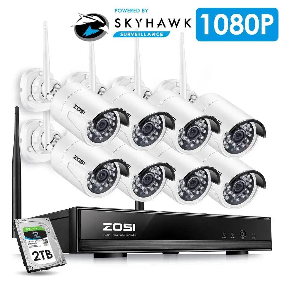 ZOSI 8CH CCTV System Wireless 1080P HD NVR 8PCS 2.0MP IR Outdoor Waterproof P2P Wifi Security Camer - 32855850934