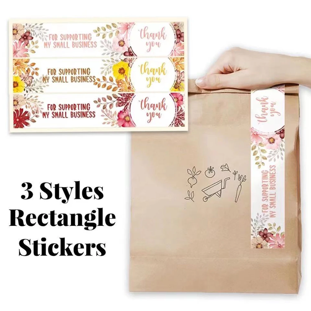 

50pcs Long Style Flower Thank You Stickers Seal Labels Thank You For Supporting My Small Business Gift Decor Stationery Labels