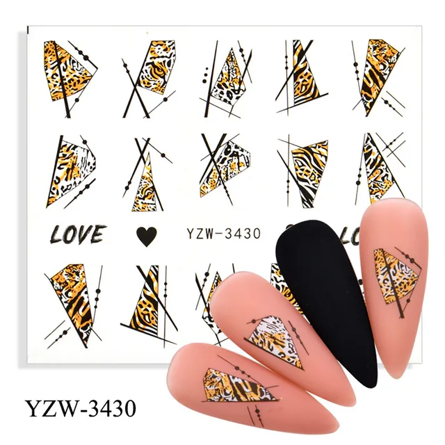 Colorful Face Flower Stickers Nail Stickers Transfer Nails Water Decal Nail Decals Leaf Sticker Series Watermark Nails Geometric YZW-3430