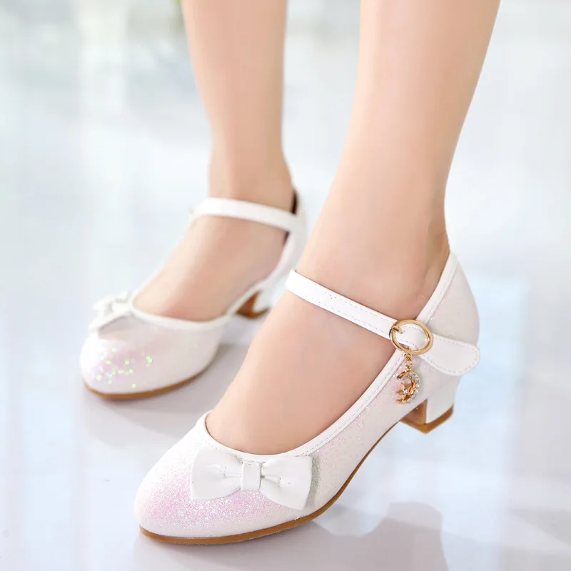 Children Princess Sandals Kids Girls Wedding Shoes High Heels Dress Shoes Bowtie Gold Shoes For Girls party shoes