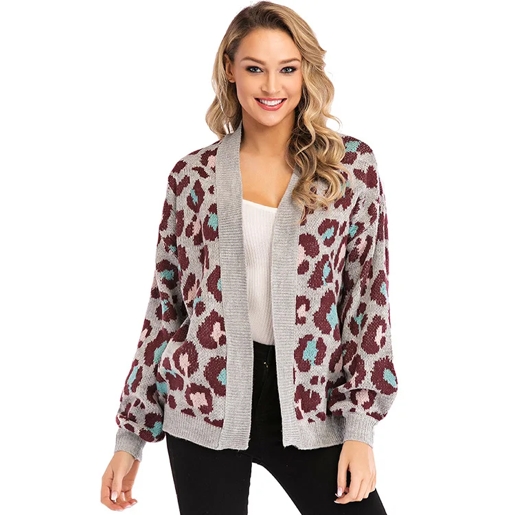 

2019 Winter Fashion Long Sleeve Soft Comfortable Leopard print Knit Cardigan Women Casual Loose Sweater Coat Oversized