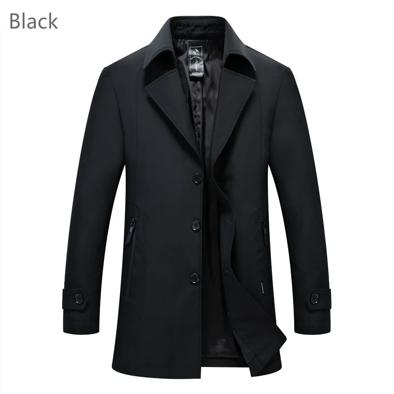 Тренч, мужской Тренч с отложным воротником, мужской однотонный темно-синий и черный, мужские пальто, длинное пальто, Мужская Повседневная ветровка, длинная куртка для мужчин