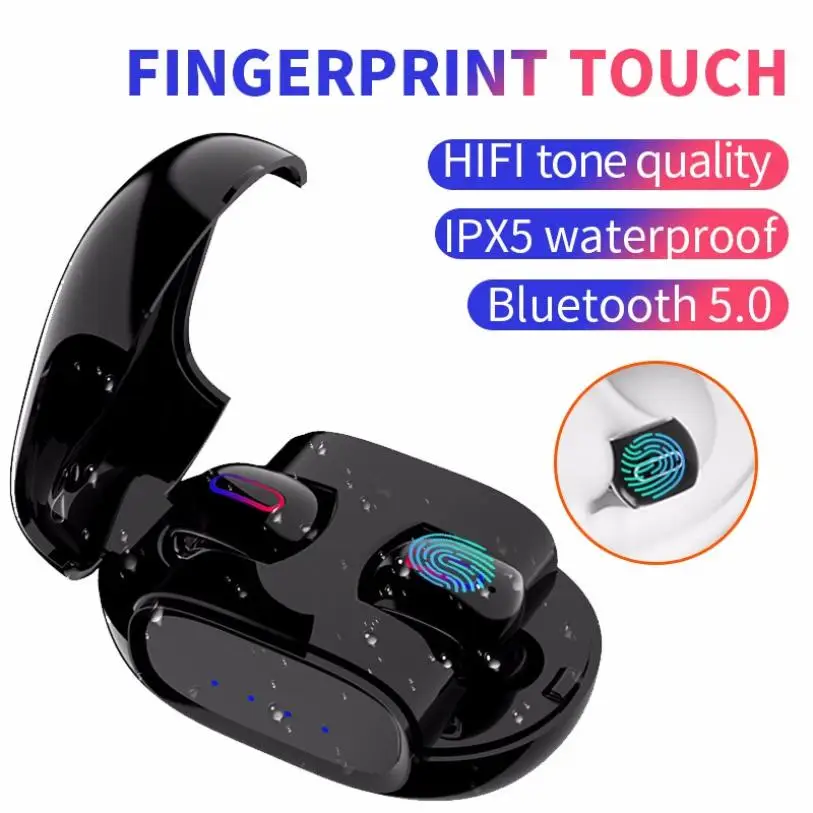 

Fingerprint Touch Wireless Earphones Bluetooth 5.0 Earphone Waterproof Earbuds HIFI Ear phone with mic for Iphone xiaomi huawei