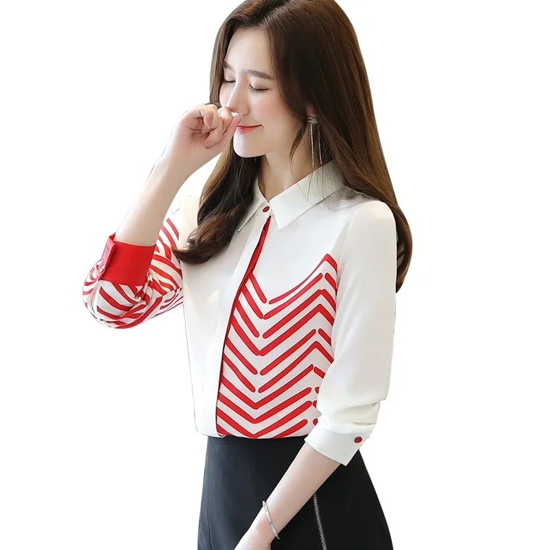 

Womens Tops and Blouses 2020 Autumn Chiffon Shirt Korean Long Sleeve Printed White Shirt Blusas