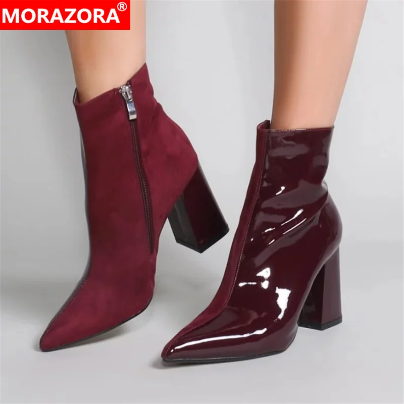MORAZORA/2020 Новое поступление женские ботильоны разноцветные туфли-лодочки на