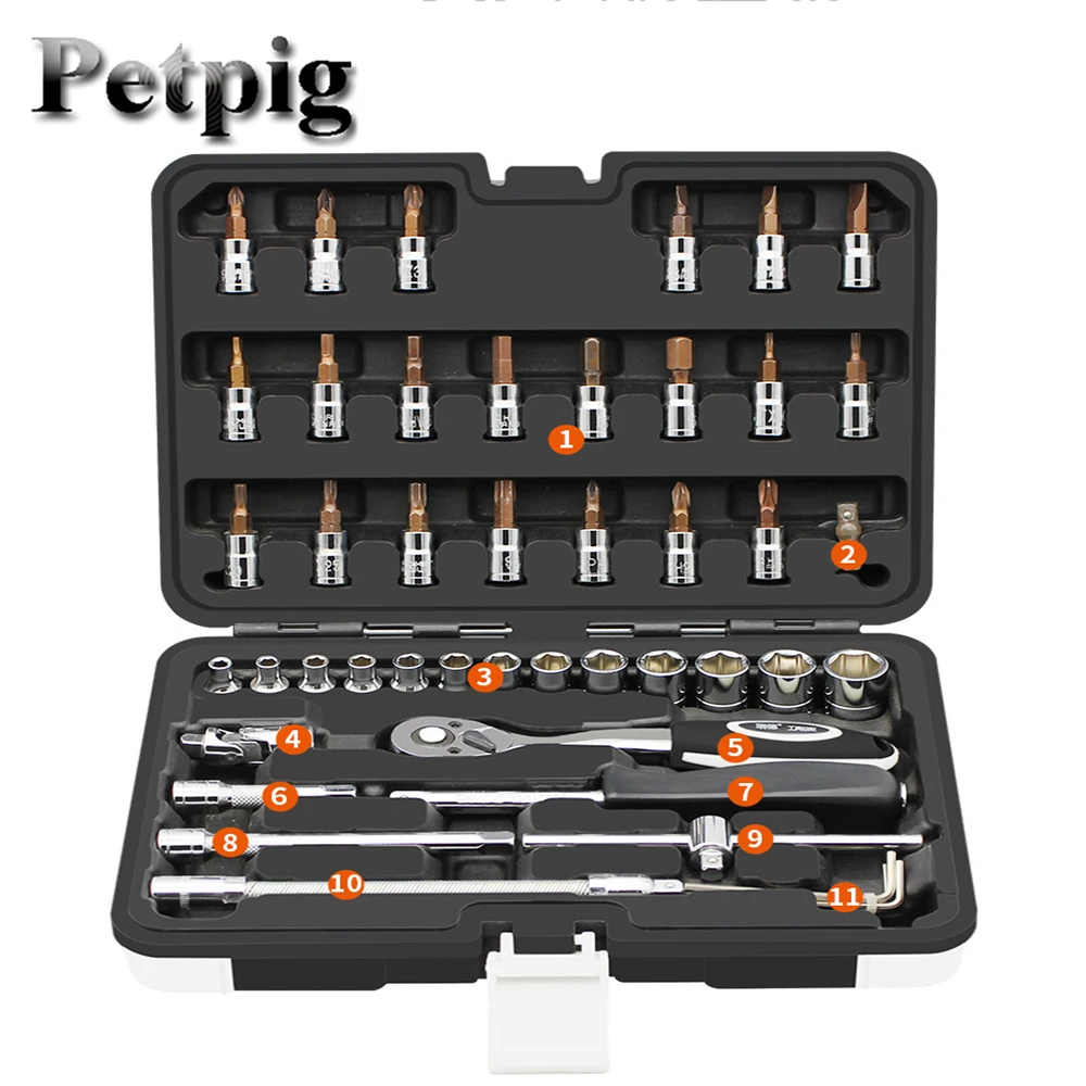 

Petpig Car Repair Tool Spanners torque wrench Socket Set Hand Tool Set and Ratchet Set Great for The Home Garage auto-tools