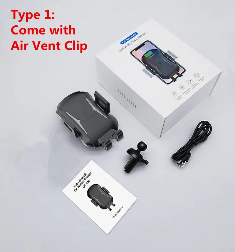 Air Vent Clip 10 Вт Qi автомобильное беспроводное зарядное устройство для iPhone 11 Pro держатель мобильного телефона с вентиляционным отверстием вращение на 360 быстрая зарядка Авто зажимное автомобильное зарядное устройство - Тип штекера: Air Vent Clip