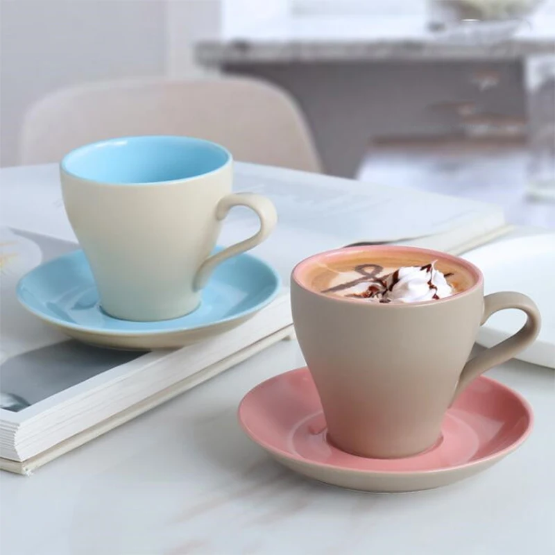 

Brief Coffee Cup Saucer Set Glazed Matte Ceramic Modern Coffee Afternoon Tea Mug Simple Couple Coffeeware Cup