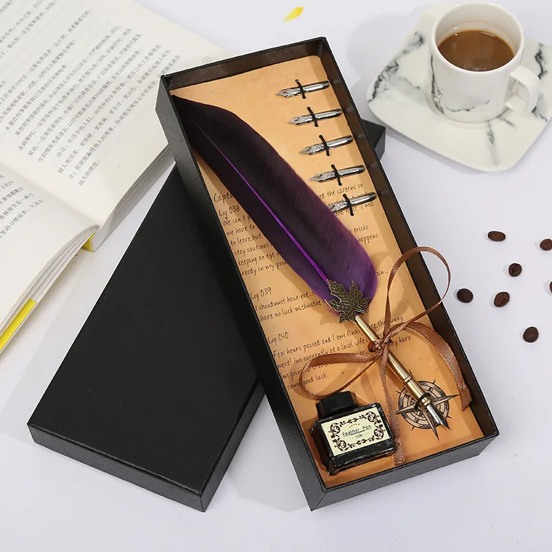 Простой черный и белый с рисунком Подарочная коробка перо перьевая перо+ 5 Nib+ чернильные канцелярские принадлежности Набор 520 подарок на день Святого Валентина
