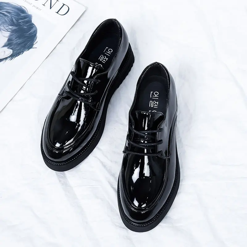 

Shoes Women Flat 2019 New Style Korean-style Versatile Thick Bottomed England Bullock Lace-up Patent Leather Bright Skin Student