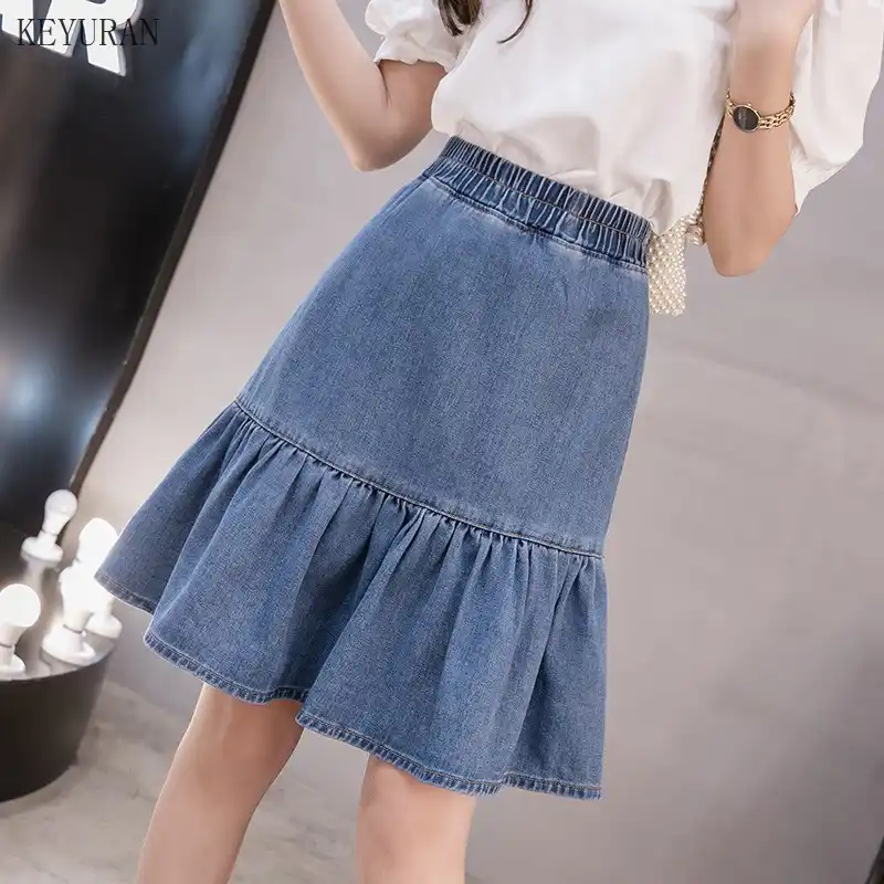 Nuovo Gonna Jeans Plus Size Elastico a Vita Alta di Modo Delle Increspature  Gonne Donna Vintage Casual 5XL Lavato Sottile A Balze pannello Esterno del  Denim|Skirts| - AliExpress