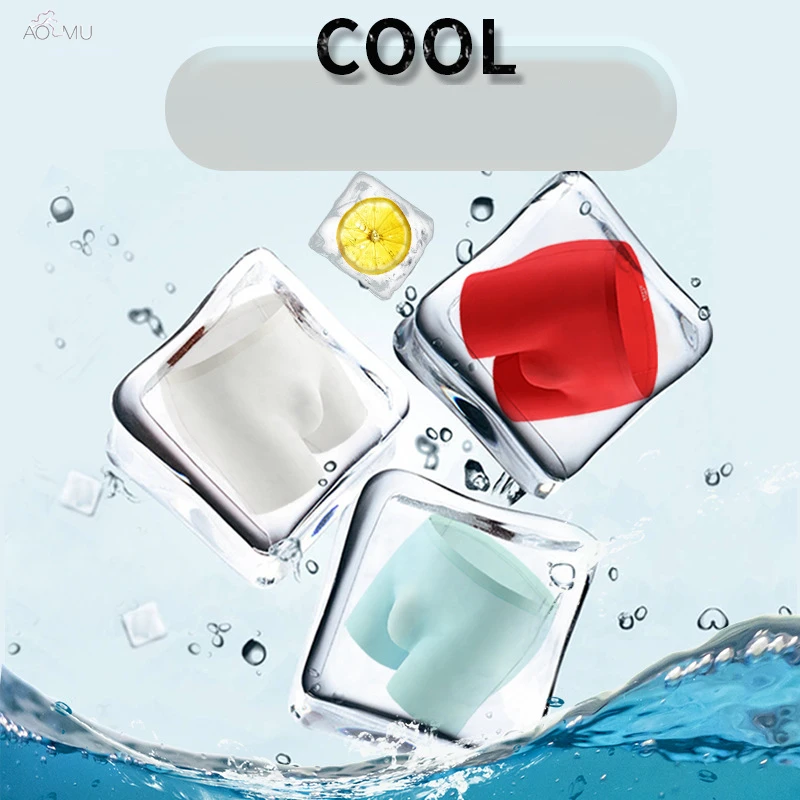 

AOMU Summer Hot Sale Cool Soft Translucence Boxer Solid Classic Ice Silk Ultrathin Comfortable Sexy Men Underwear Boxer Shorts