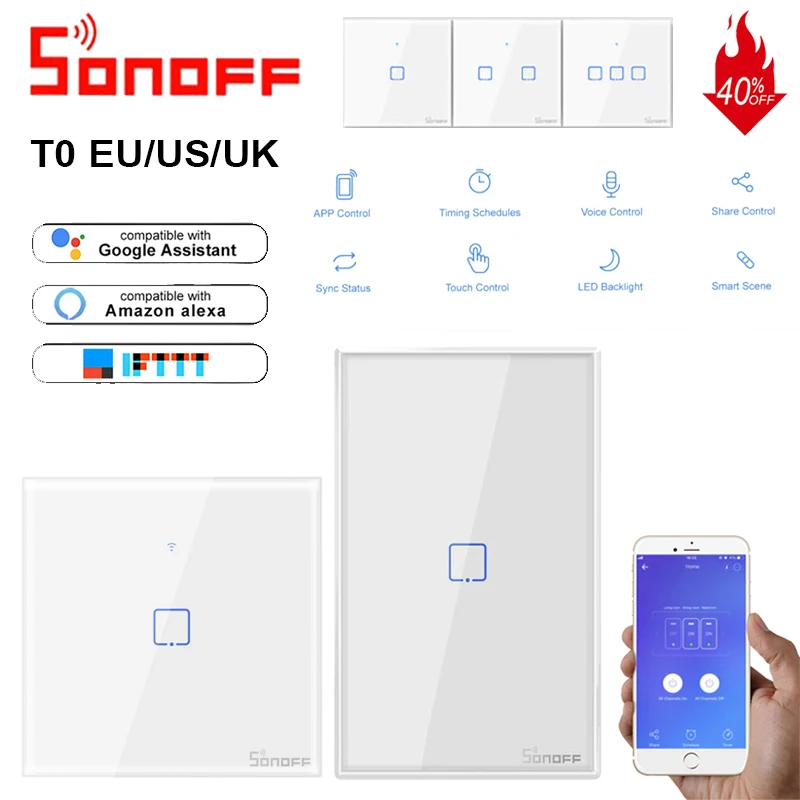 SONOFF T0 ЕС/Великобритания/США 1/2/3 TX настенный светильник ель света Smart Wifi панель