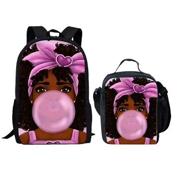 

HYCOOL Black Art Afro Lady Girls School Bags Set Mom Children Flower Pattern Book Bags Cartoon African Student Satchel Backpacks