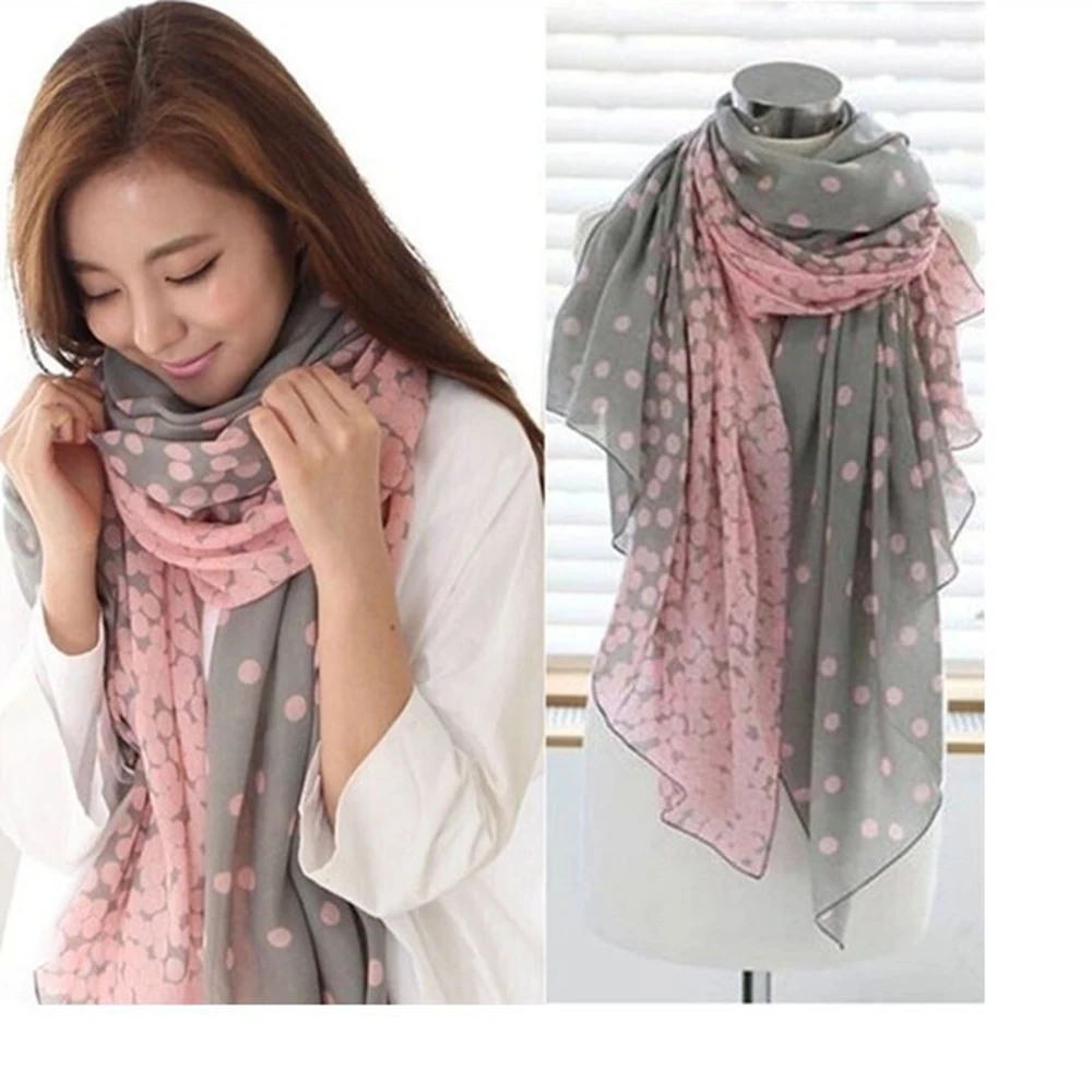 

New 1 Pcs Fashion Women Soft Cotton Lady Comfortable Long Neck Large Scarf Shawl Voile Stole Dot Warm Scarves Gift 6 Patterns