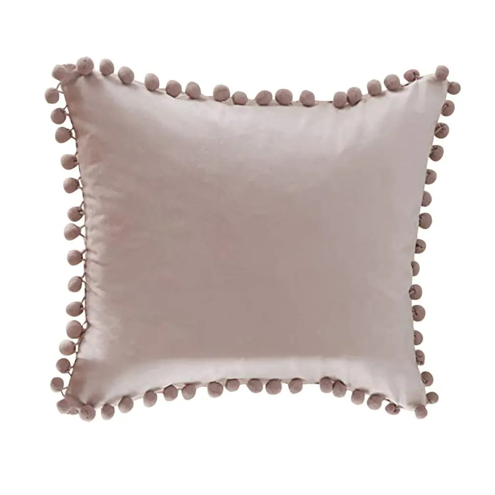 Top Decorative Throw Pillow Covers with Pom-poms Soft Particles Velvet Solid Cushion for Couch Bedroom Car 2 packs |