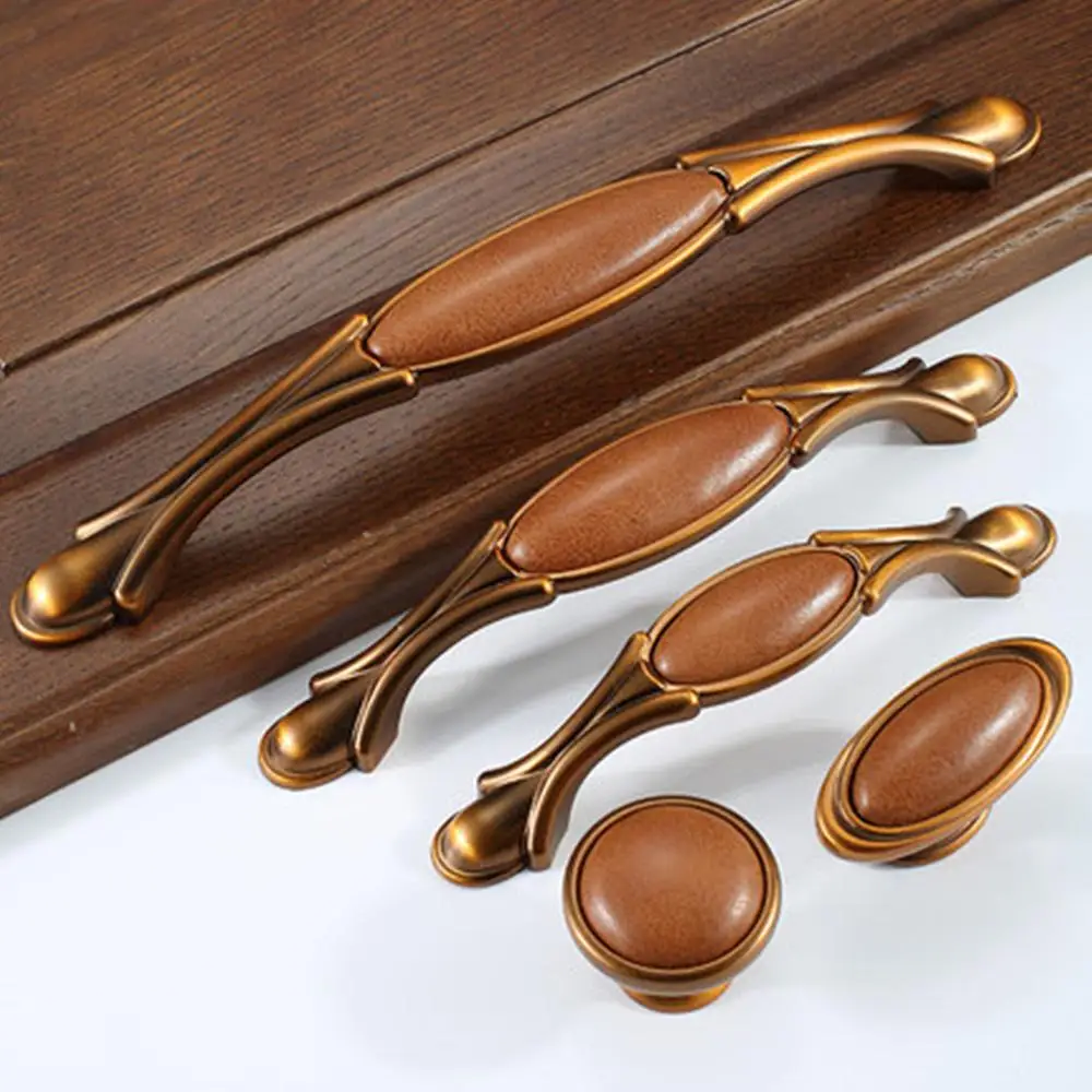 

European wardrobe door handle cabinet drawer handle door handle handle single hole simple bronze leather furniture hardware