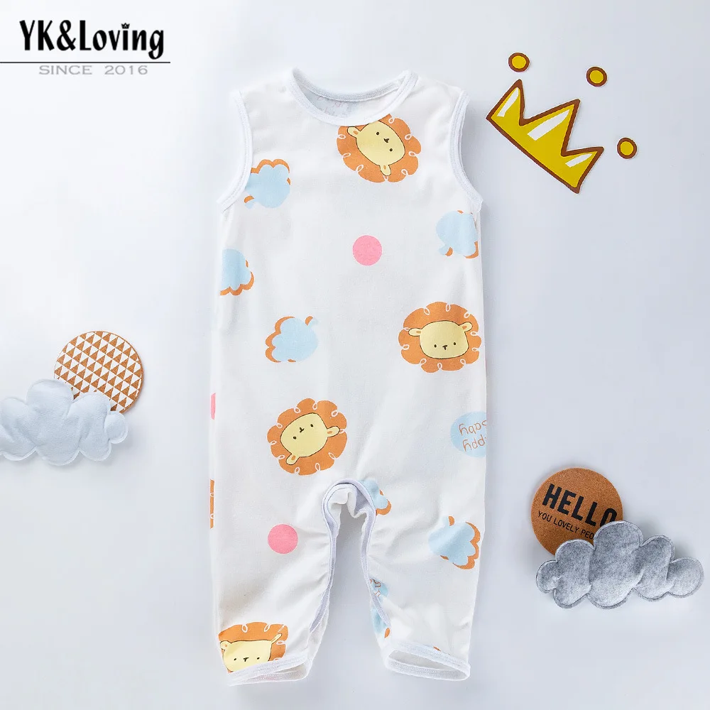 

New Style 0-2 Years Old Baby Cotton Sleeveless Cartoon Printed One-piece Romper Crawling Clothes