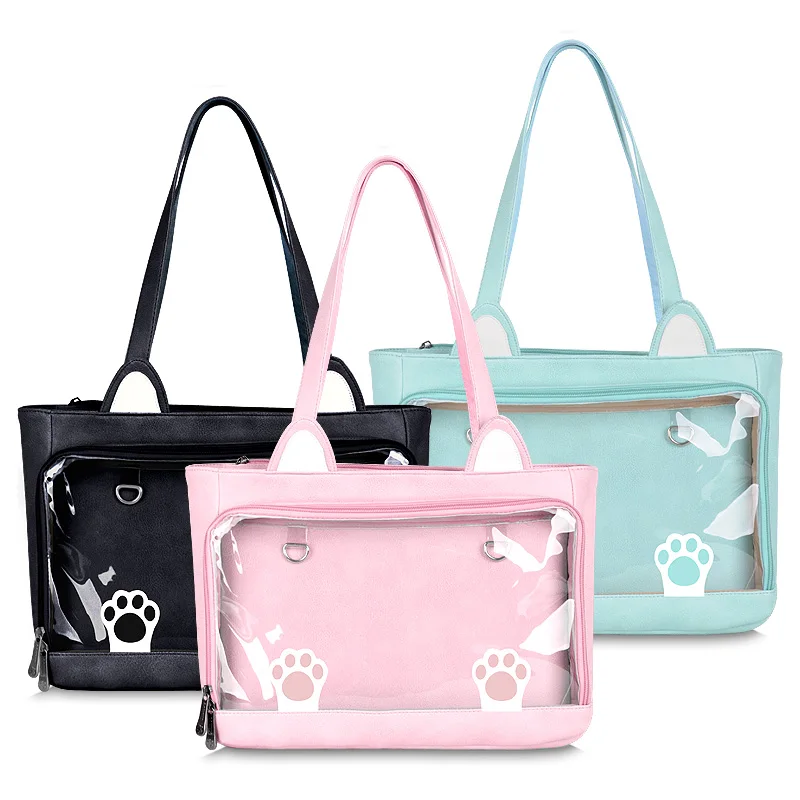 New Cosplay Japanese PU Cute Cat ItaBag Lolita Transparent Jelly Clearly Shoulder BagHandbag Bookbag Messenger Bags Lady | Багаж и сумки