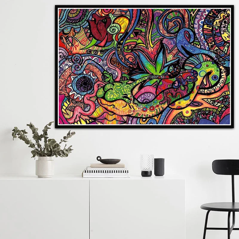 Абстрактная кислота Lsd акриловая живопись Psychedelic Blacklight плакат с грибами печатает картинка на холсте на стену Картина гостиная домашний декор