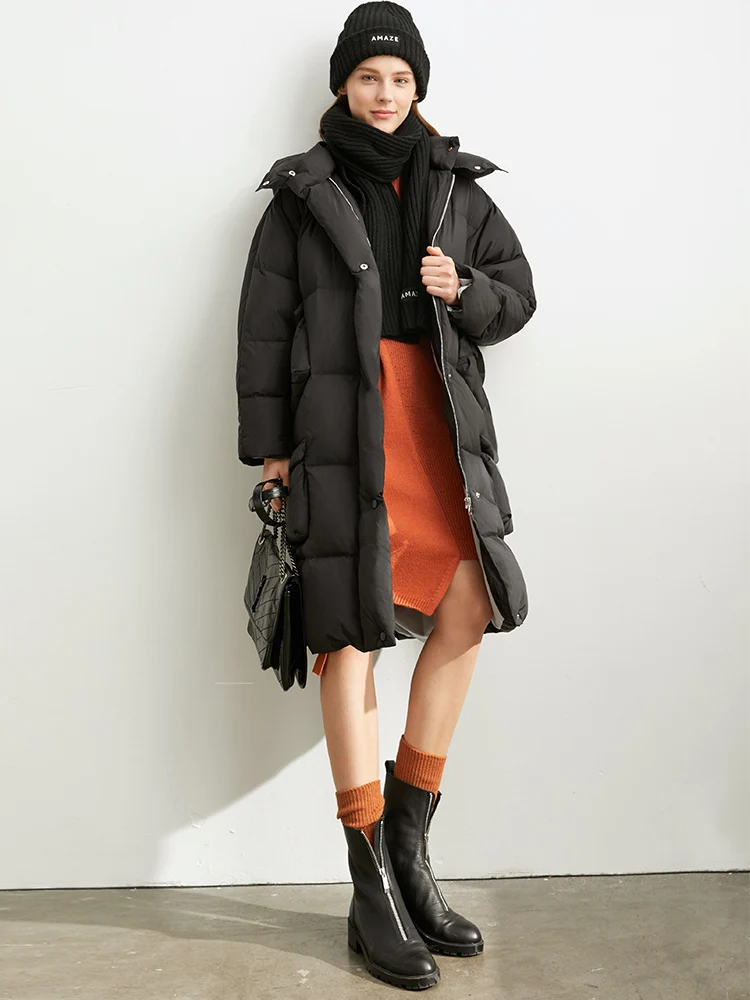 Amii минималистичный корейский модный женский пуховик Зимний свободный костюм средней длины пальто