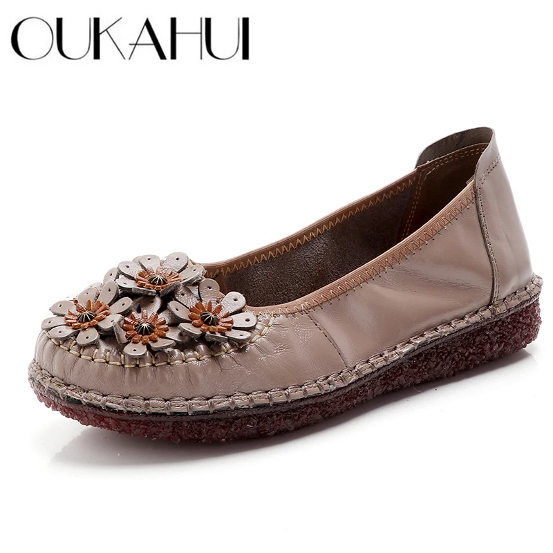Женские туфли на плоской подошве OUKAHUI винтажные удобные повседневные ручной