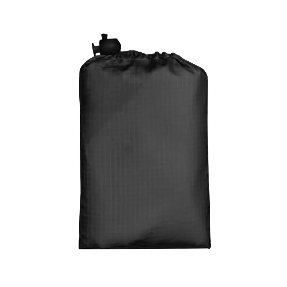 Practical Travel Drawstring Bag Waterproof With Stakes Lightweight Beach Pocket Outdoor Foldable Oxford Cloth Picnic Mat Camping - Color: Black