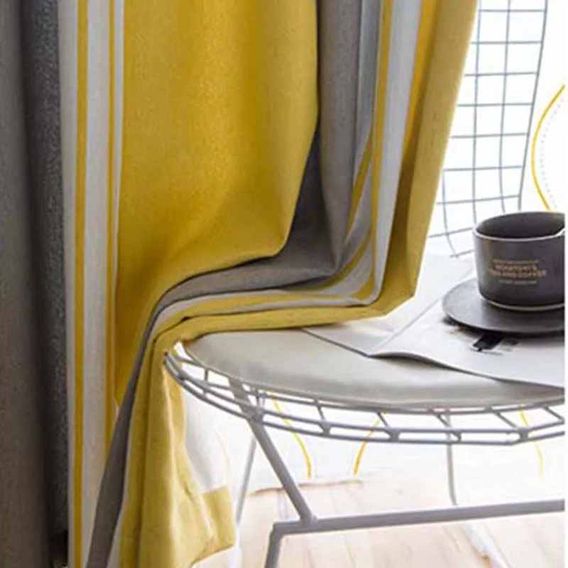 Yellow/Grey Striped Curtains for Living Room Nordic Classic Window Drapes Yellow Blackout Panel Fabric for Bedroom W-ZH029#20