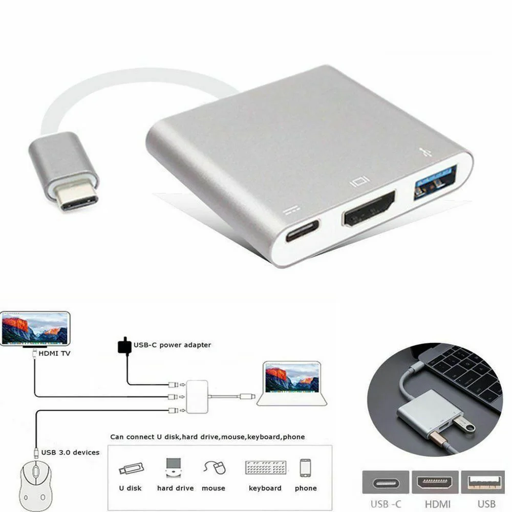 Универсальный usb type C 3,1 до USB-C 4K HDMI USB3.0 кабель-адаптер 3в1 концентратор для Macbook Pro Высокое качество