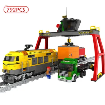 

792pcs Small Particles City Loading And Unloading Station Train Truck Car Assembling Blocks Model Building Toys For Children Kid