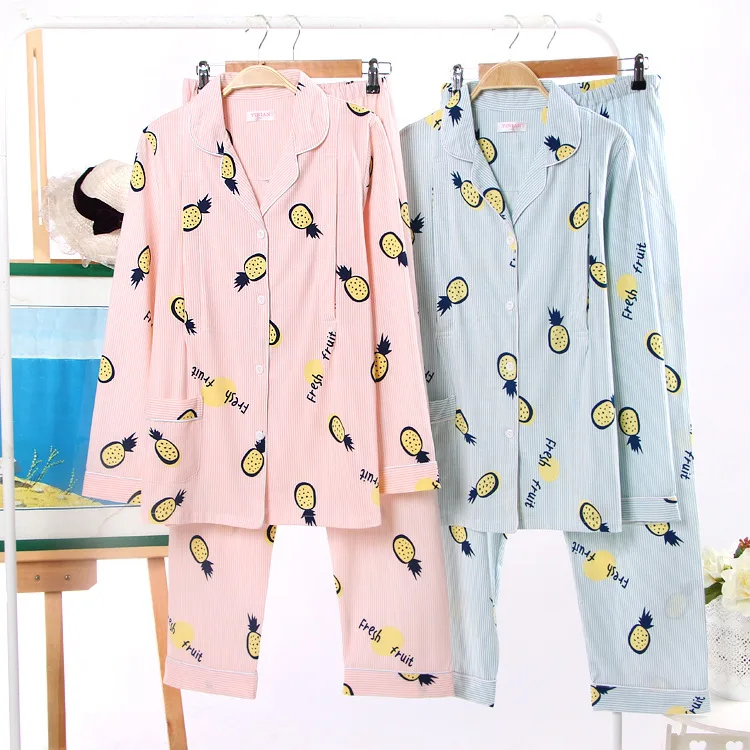 

Spring And Autumn Pure Cotton Confinement Clothing Knitted Cotton Postpartum Large Size Long Sleeve Fold-down Collar Feeding Bre