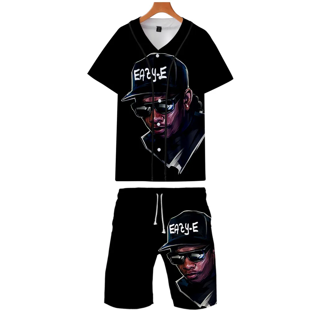 Гангста рэп Eazy E модные мужские рубашки+ шорты комплект Летняя Повседневная рубашка с принтом Homme Короткий Мужской костюм наборы плюс размер дропшиппинг
