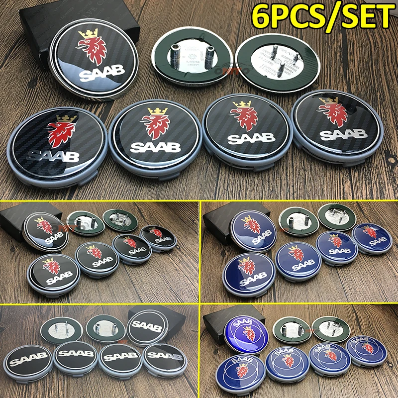 

5Color 6PCS/SET Car emblem Logo Badge For SAAB 9-3 9-5 93 95 68mm Front Boot Rear Badge 62mm Car wheel center caps Car Covers